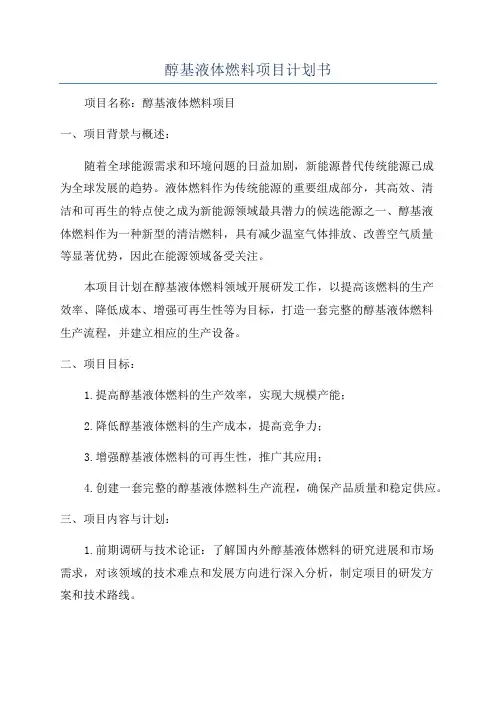 醇基液体燃料项目计划书