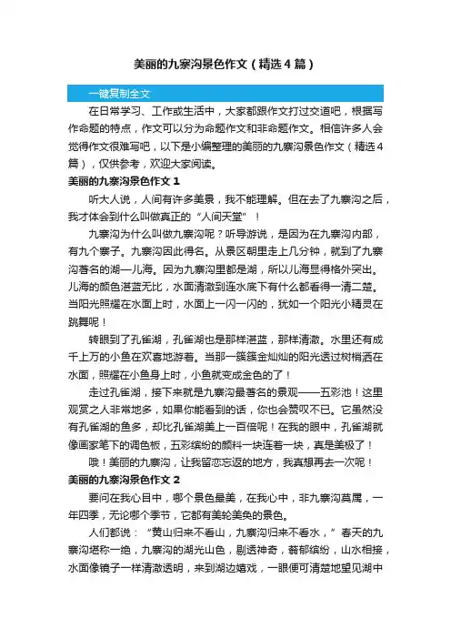 美丽的九寨沟景色作文（精选4篇）