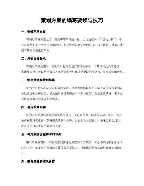 策划方案的编写要领与技巧