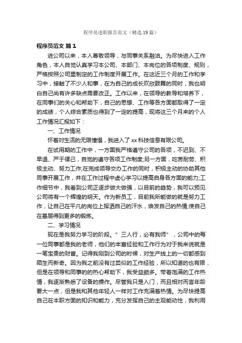 程序员述职报告范文（精选19篇）