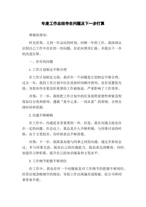 年度工作总结存在问题及下一步打算