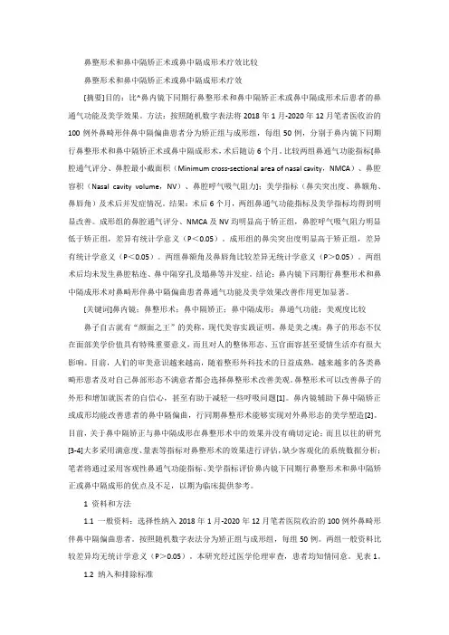 鼻整形术和鼻中隔矫正术或鼻中隔成形术疗效比较