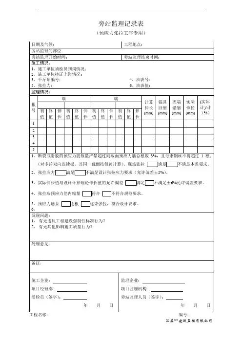 预应力张拉监理旁站记录表