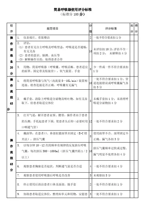 简易呼吸器使用评分标准