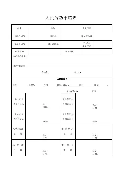人员调动申请表
