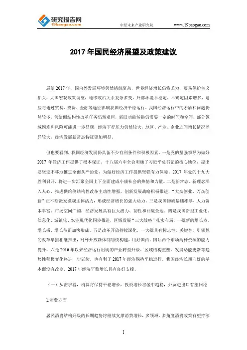 2017年国民经济展望及政策建议