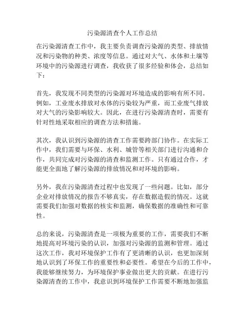 污染源清查个人工作总结
