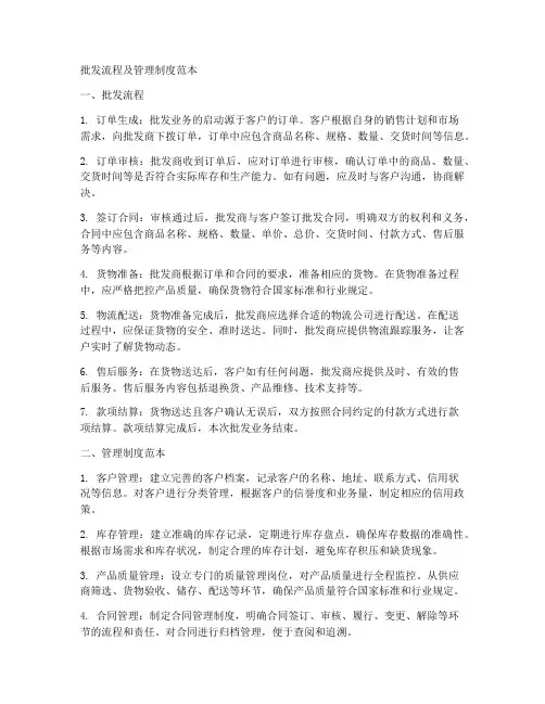 批发流程及管理制度范本