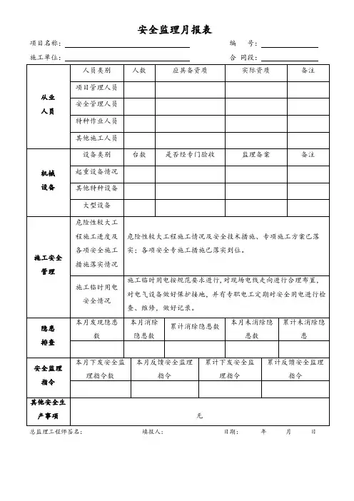 安全监理月报表