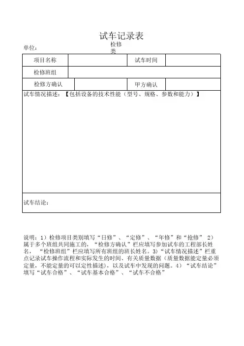 试车记录表(模板)