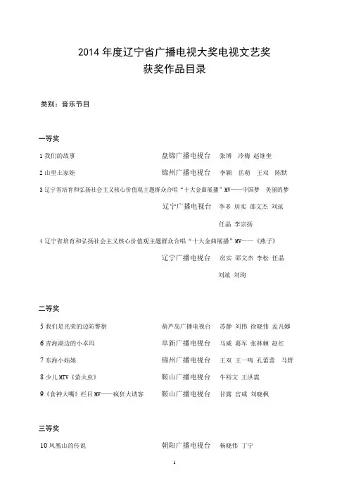 2014辽宁广播电视大奖电视文艺奖