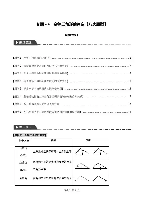 专题4.4 全等三角形的判定【八大题型】(举一反三)(北师大版)(解析版)