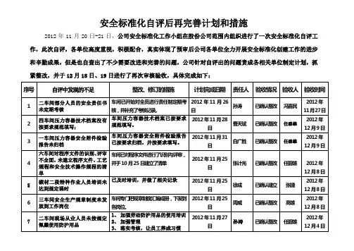 安全标准化自评后再完善的计划和措施记录表