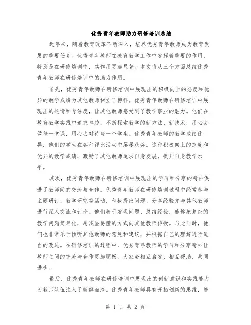 优秀青年教师助力研修培训总结