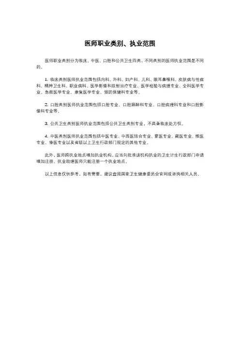 医师职业类别、执业范围