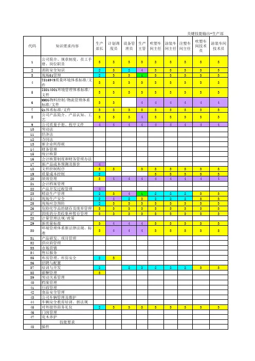 技能矩阵图-能力评价图-TS16949
