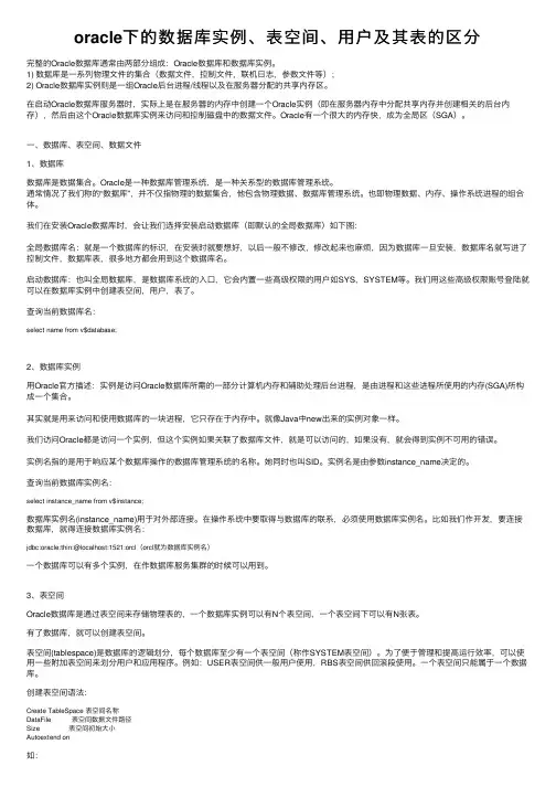 oracle下的数据库实例、表空间、用户及其表的区分