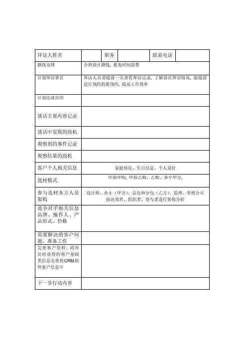 公司客户拜访记录表