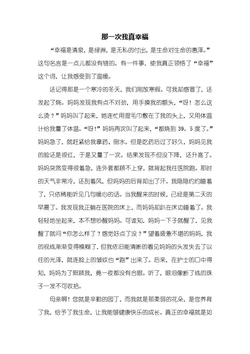 初一作文：那一次我真幸福作文600字
