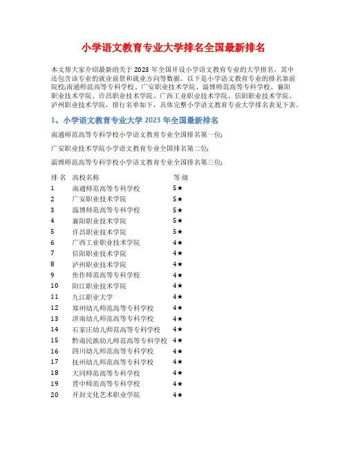 小学语文教育专业大学排名全国最新排名