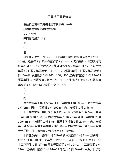 工具箱工具明细表