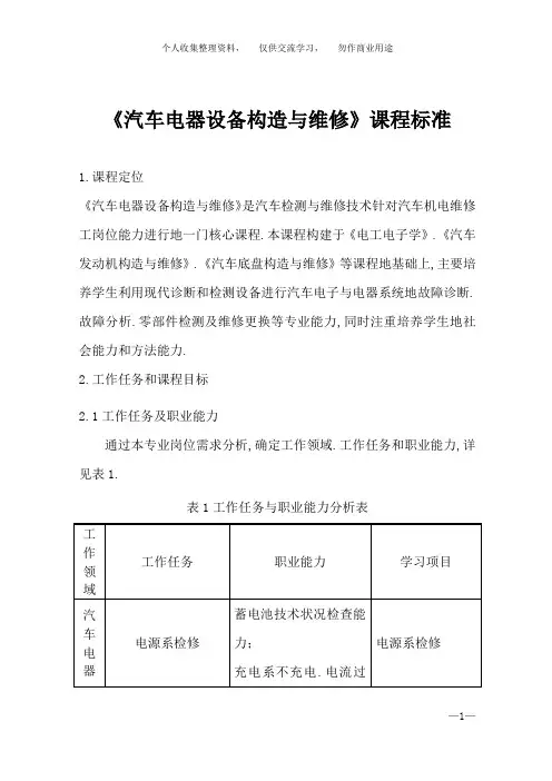 汽车电气系统检修课程标准