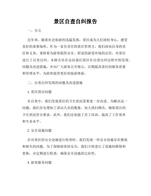 景区自查自纠报告