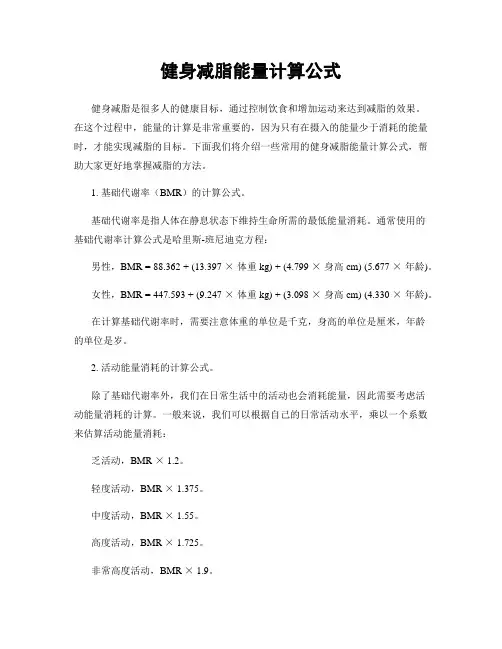 健身减脂能量计算公式