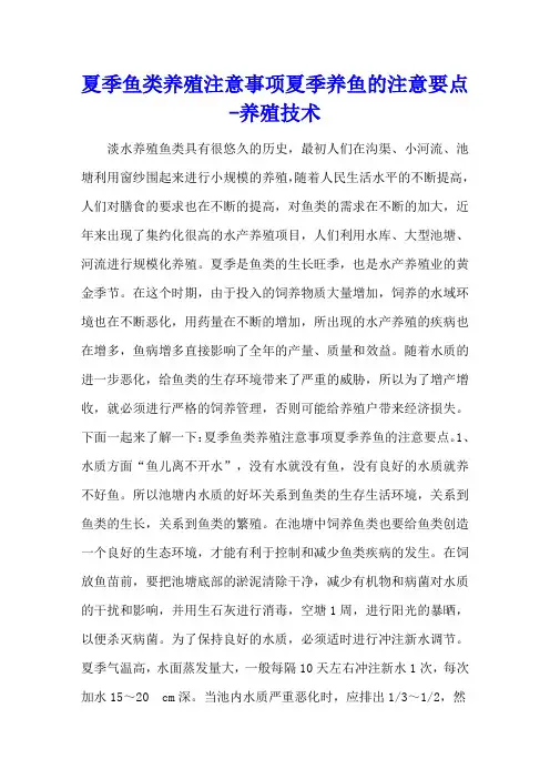 夏季鱼类养殖注意事项 夏季养鱼的注意要点 - 养殖技术