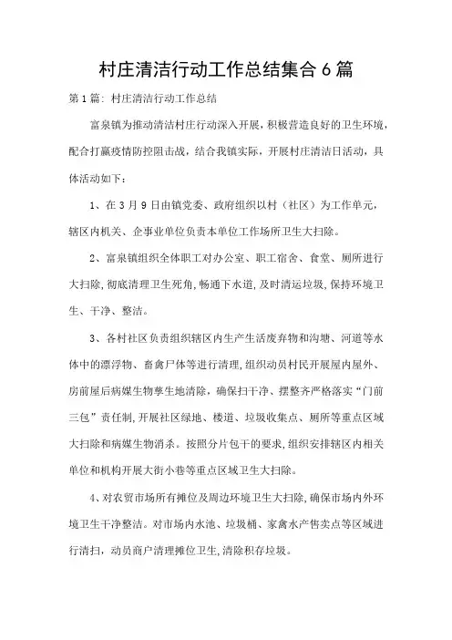 村庄清洁行动工作总结集合6篇