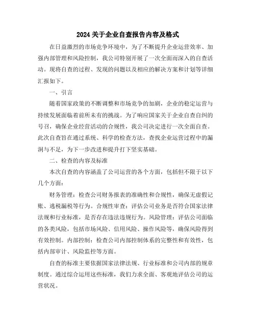 2024关于企业自查报告内容及格式