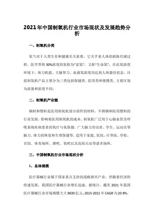 2021年中国制氧机行业市场现状及发展趋势分析