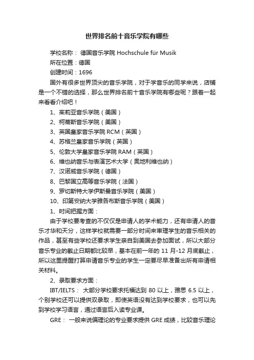 世界排名前十音乐学院有哪些