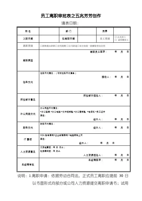 员工离职审批表