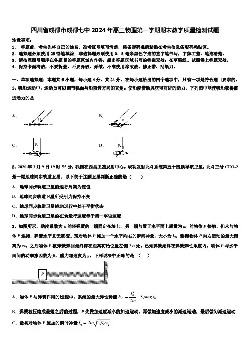 四川省成都市成都七中2024年高三物理第一学期期末教学质量检测试题含解析