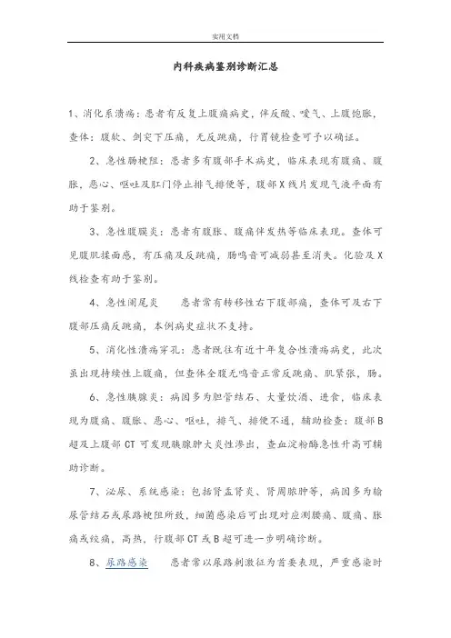 内科疾病鉴别诊断汇总情况