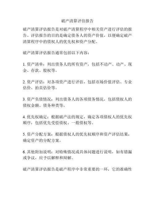 破产清算评估报告