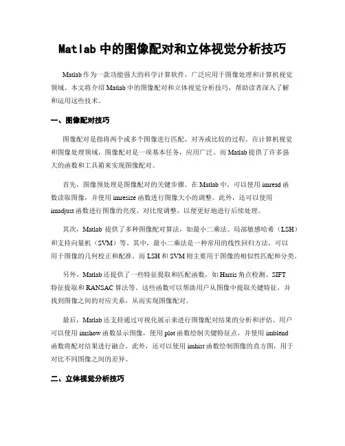 Matlab中的图像配对和立体视觉分析技巧