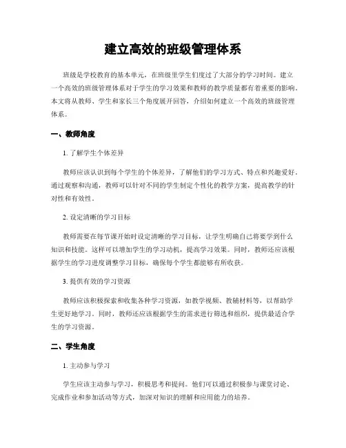 建立高效的班级管理体系