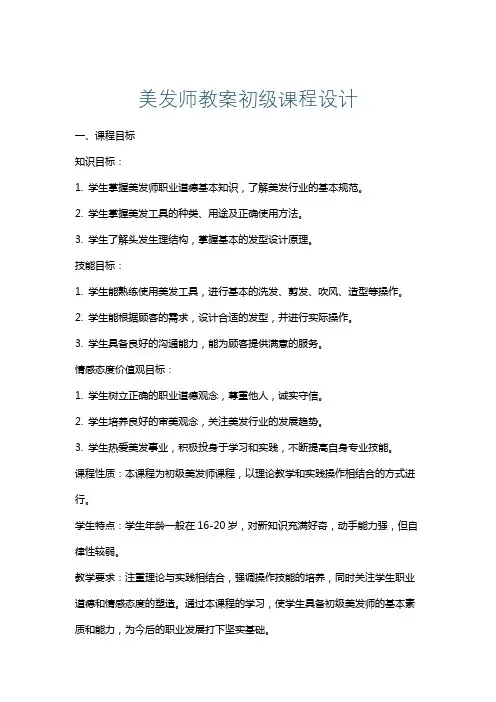 美发师教案初级课程设计
