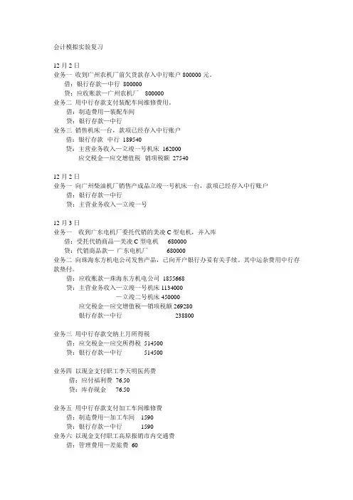 2012电大会计模拟实验总复习广州福思特科技有限公司