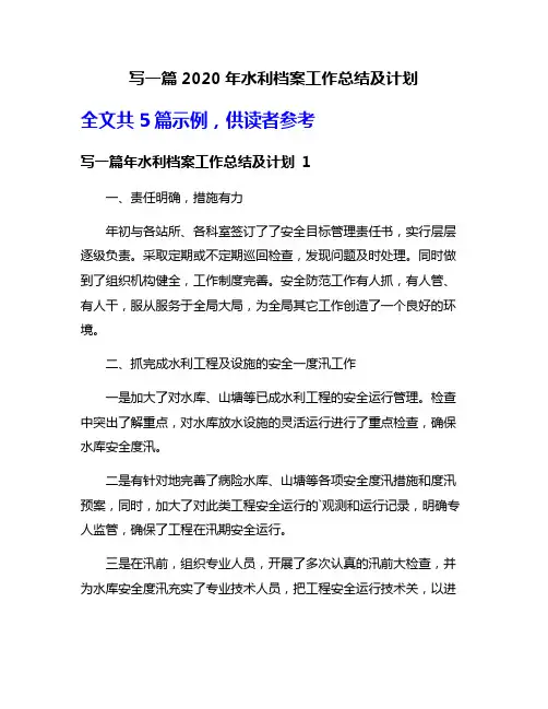 写一篇2020年水利档案工作总结及计划