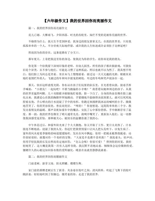 【六年级作文】我的世界因你而亮丽作文