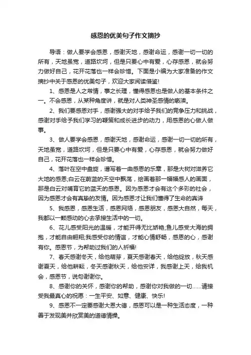 关于感恩的优美句子作文摘抄