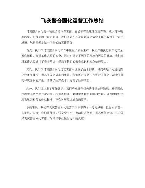 飞灰螯合固化运营工作总结