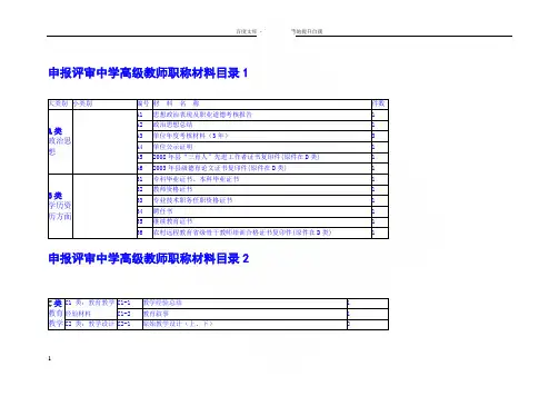 申报评审中学高级教师职称材料目录