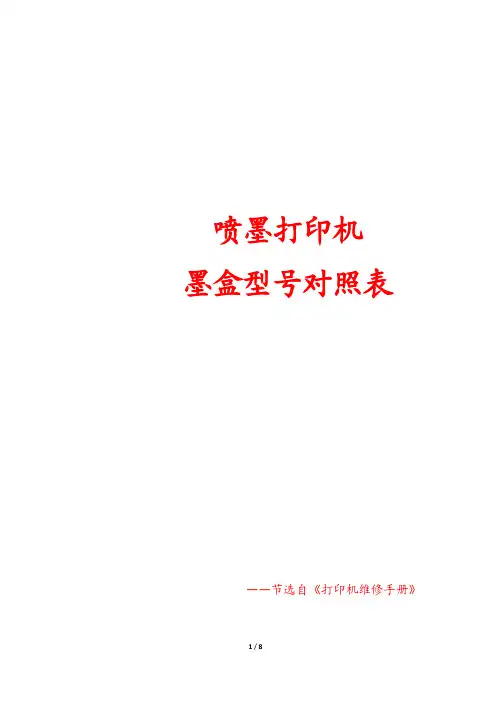 墨盒对照表