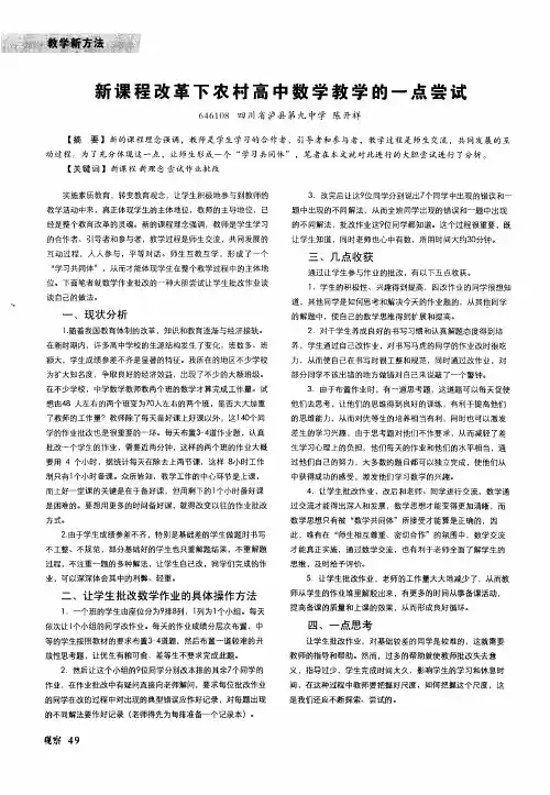 新课程改革下农村高中数学教学的一点尝试