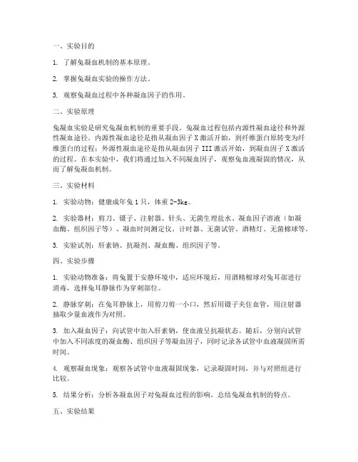 兔凝血实验报告