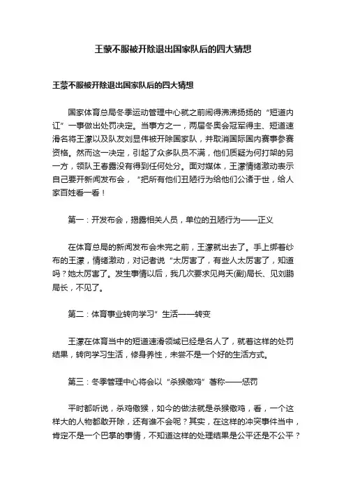 王蒙不服被开除退出国家队后的四大猜想